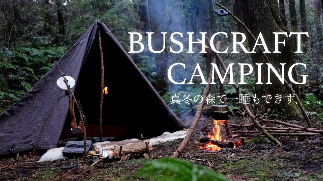 【ソロキャンプ】誰もいない冬の森で1人、ブッシュクラフトタープ泊(森のASMR)