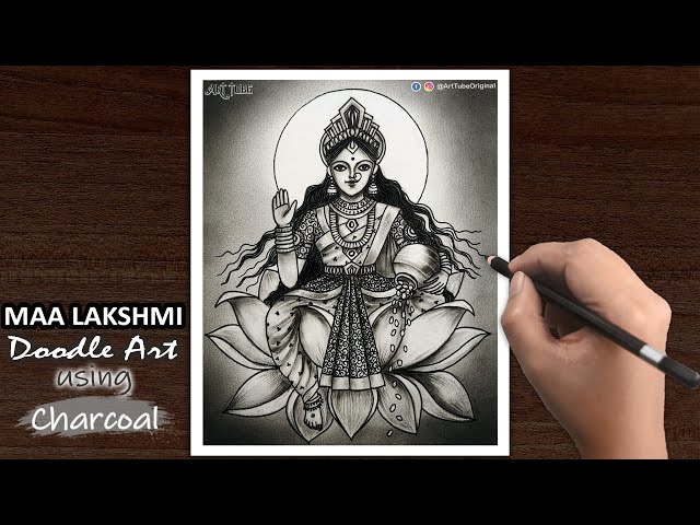 Goddess Lakshmi Doodle Art | How to draw Maa Laxmi using Charcoal Powder | Lakshmi  Maa Drawing - YouTube