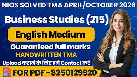 NIOS Class 10 Business Studies (215) Solved TMA 2025-26 | NIOS Solved Assignment 2025-26