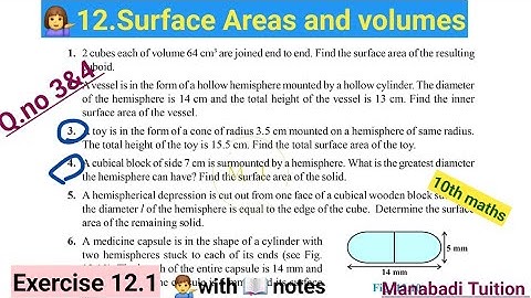 10th class math| Chapter 12| 🤷surface areas and volumes💁‍♀️| Exercise 12.1 |Q no 3&4|CBSE|NCERT|