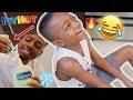 ICY HOT IN LOTION PRANK ON LITTLE BROTHER! *FUNNY REACTION*