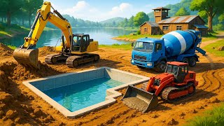 Bulldozer and Excavator Build a Giant Swimming Pool! | CONSTRUCTION VEHICLES