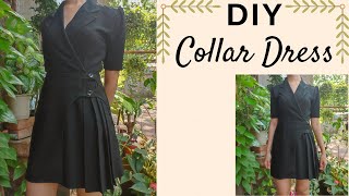 DIY collar dress with pleated skirt(Pattern Drafting+Sewing Tutorial)