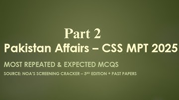 CSS MPT 2025 Pakistan Affairs | Most Important & Repeated MCQs | Exam Prep Series Part 2