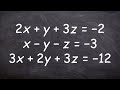 Solve a system of three variables