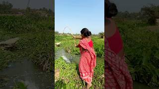Beautiful lady hook fishing in canal using hook #shortvideo #video #viralvideo #hookfishing #fish
