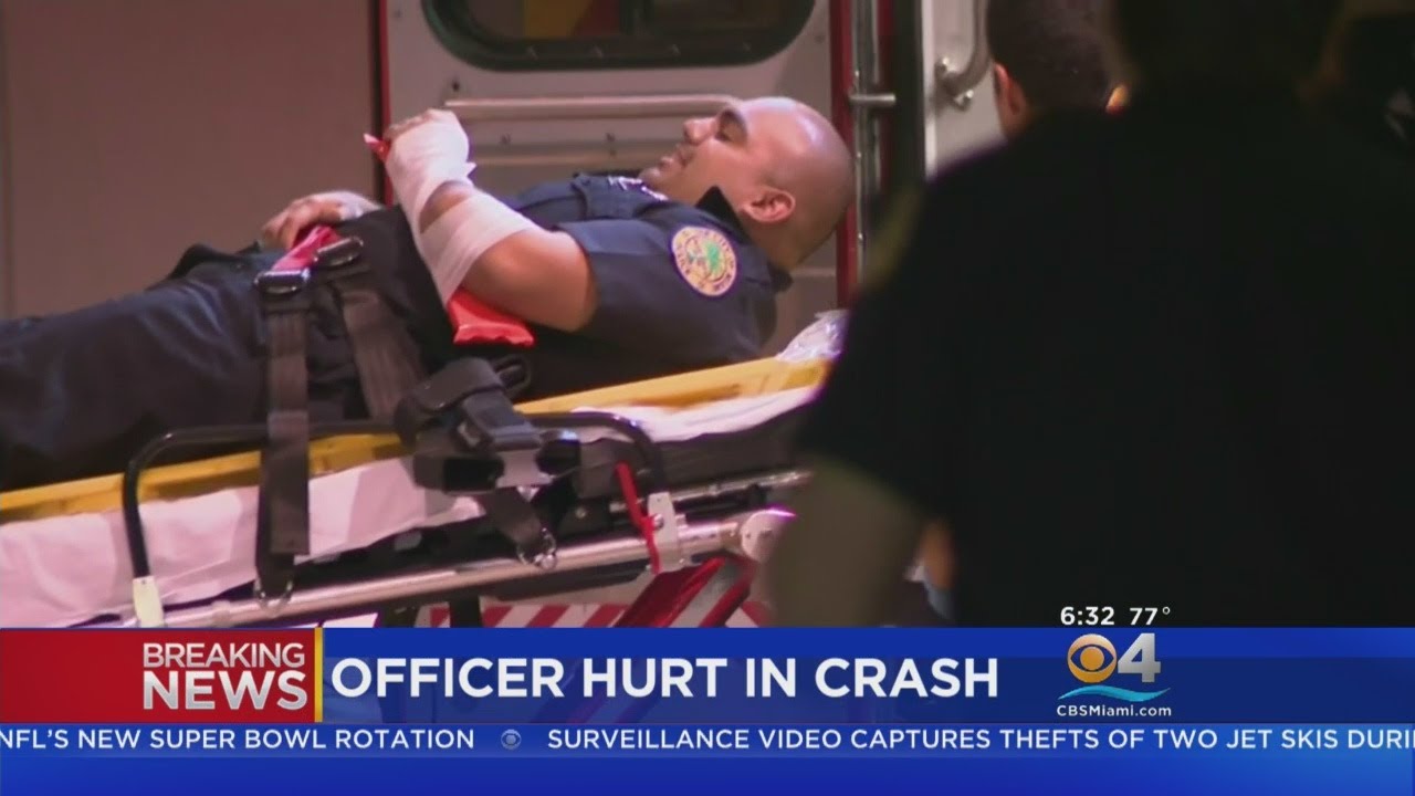 Miami Police Officer Hurt In Crash - YouTube