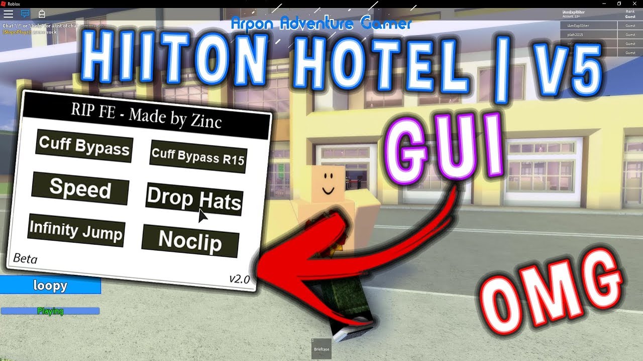Omg Hilton Hotel V5 Gui Hack Script Cuff Bypass Fly Speed Noclip Inf Jump Working - 