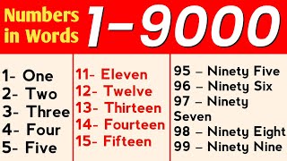 1 To 9000 Numbers in words in English || 1 - 9000 English numbers with spelling