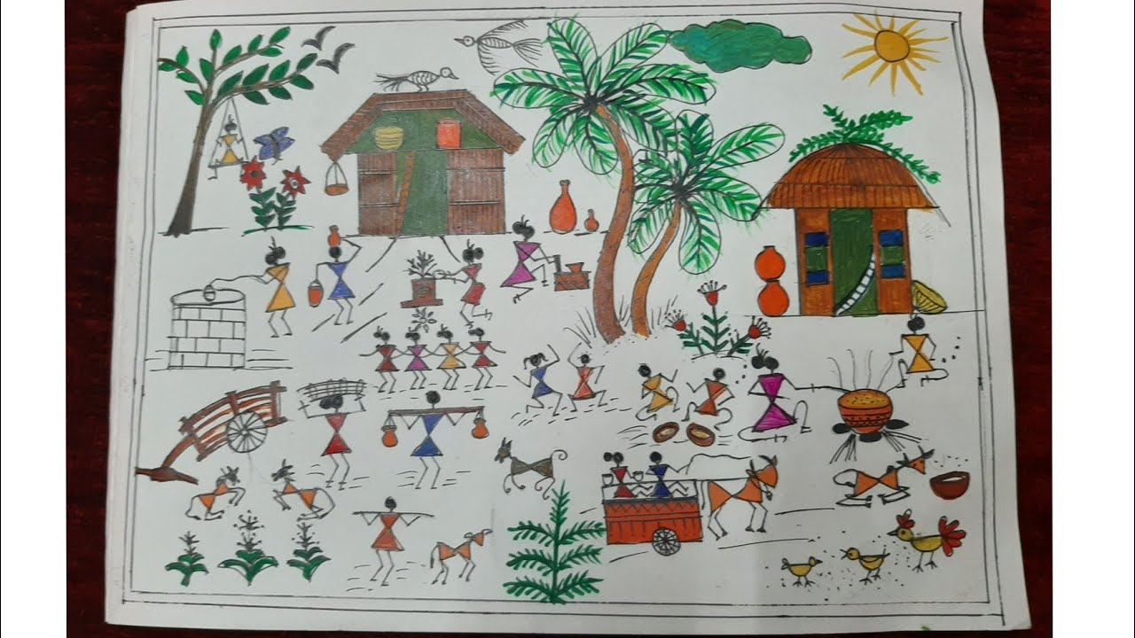 Warli painting village scene