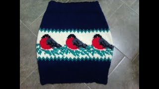 Теплая юбка со снегирями , ч.1. Warm skirt with bullfinches, р.1. Knitting