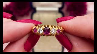 Famous 18ct Gold Edwardian Ruby Diamond Five Stone Ring c.1904 #7384 Profile