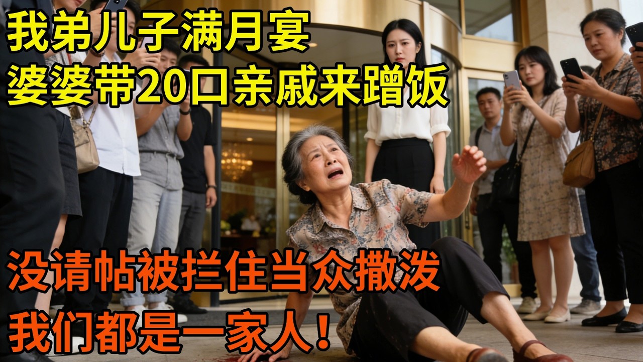 我弟兒子滿月宴，婆婆偷看宴席地點，宴會當天帶20口親戚來蹭飯，沒請帖被攔住當眾撒潑：我們都是一家人！我看到後反手一招，婆婆當場老實了！#情感故事#婆媳關系#家庭生活#為人處世#生活經驗#墨香故事