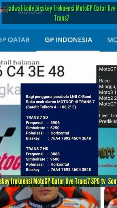 jadwal kode bisskey frekuensi MotoGP Qatar live Trans7
