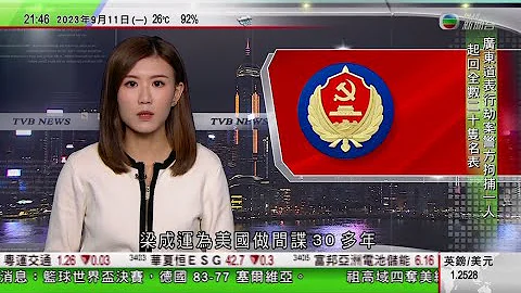 無綫TVB 1000 一小時新聞｜中國判美國籍香港人梁成運間諜罪罪成囚終身 指任美國間諜逾30年｜中國《治安管理處罰法》修訂草案被指定義模糊 法工委稱將研究民眾意見｜2023年9月11日 - 天天要聞