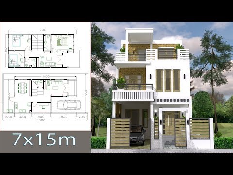 7x15m-simple-home-design-plan-with-3-bedrooms-sketchup-modeling-house-plans