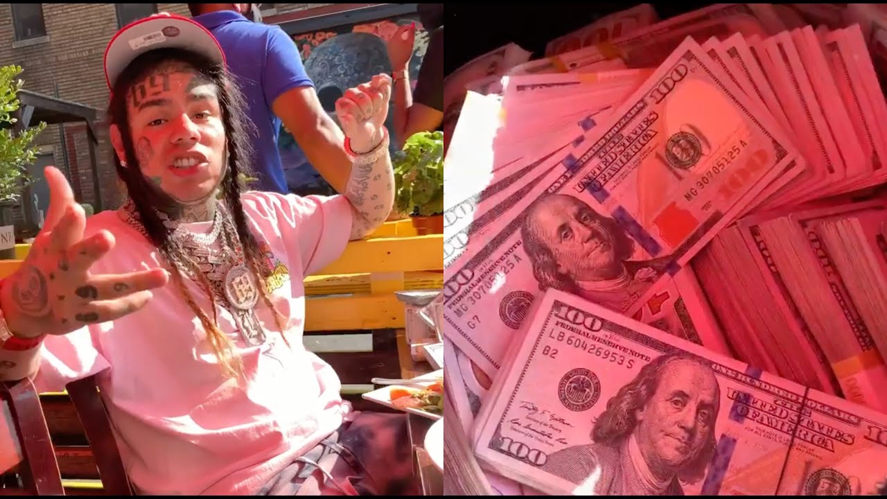 6ix9ine Eating Outside With A Duffle Bag Over $5M Cash And Jewelry