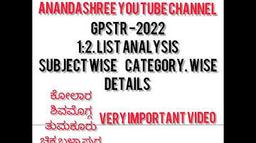 GPSTR -2022// 1:2 list analysis subject wise category wise details // Kolar // Chikkaballapur...