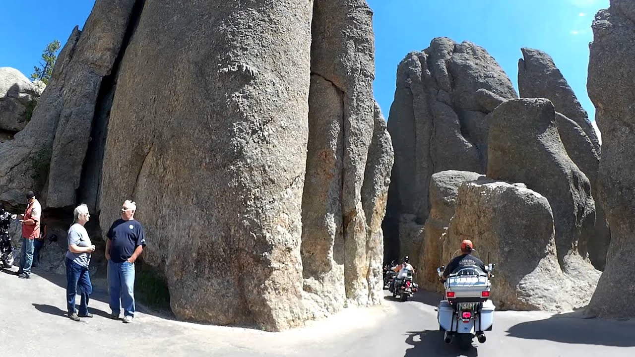 Driving motorcycle through Needles Eye Tunnel in South Dakota YouTube