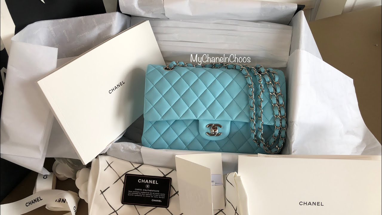 Unboxing Chanel 21S Classic Flap Medium Lambskin, Neon Blue 