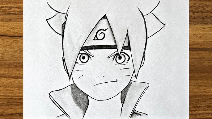 Esboço de anime fácil com lápis de carvão  como desenhar boruto metade do  rosto fácil passo a passo 