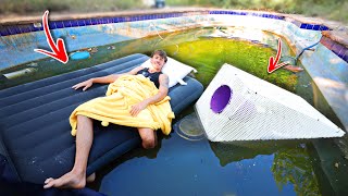 24HR OVERNIGHT FISH TRAP CHALLENGE IN ABANDONED POOL!?!