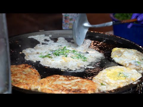 隱身夜市內的酥脆蚵仔煎 一到用餐時間總是要等上半小時/Oyster Omelette.Shrimp Omelette/台灣街邊美食-Taiwanese street food