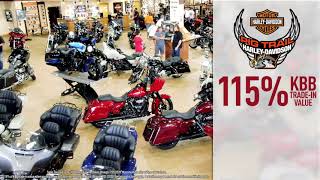 At Pig Trail H-D get 115% KBB Trade-In Value & 3.99% APR for 60 Mos on new H-D Touring Motorcycles.