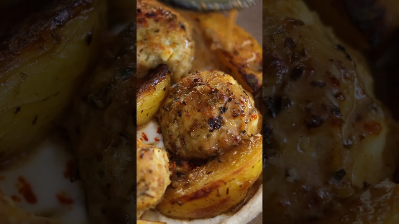 Chicken Feta Meatballs over Whipped Feta