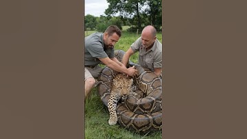 Two men are trying to help a leopard escape from a giant python. #animals #giantpython