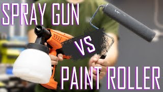 Painting With Spray Gun vs Paint Roller | New Garage Lights | Garage Update #1