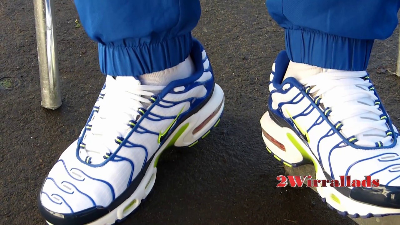 White Blue Nike TNs and Lacoste 