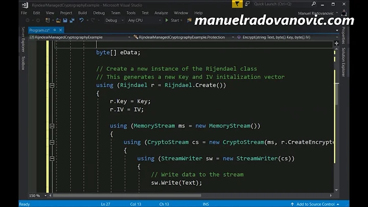 C# 6.0 Tutorial - Advanced - 56. RijndaelManaged Cryptography, Encrypt and Decrypt Example