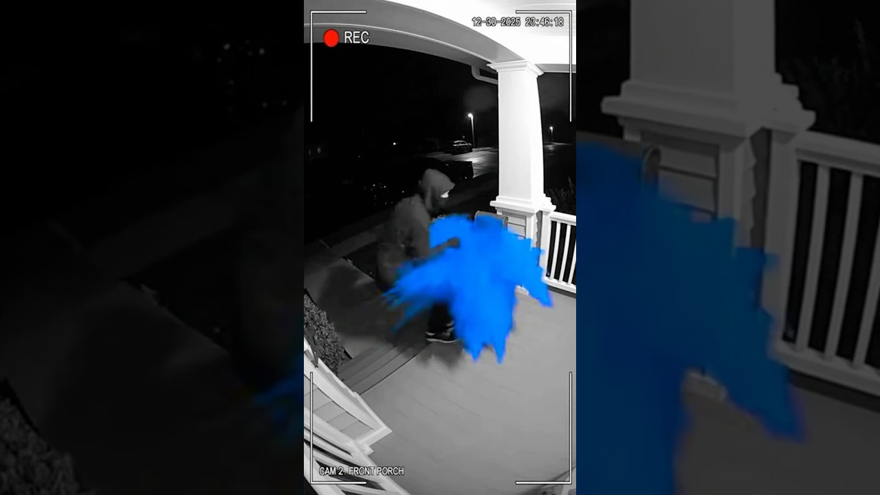 Instant Regret!! Thief Tries to Rob Mailbox at Night — Blue Paint Trap EXPLODES EVERYWHERE! 🔵💥