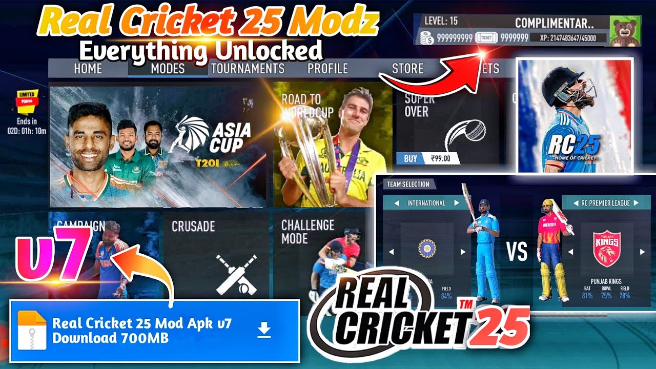 Real Cricket 25 Mod Apk v7 | Real Cricket 25 Unlimited Money and Unlocked Tournament Hack v7 | RC25