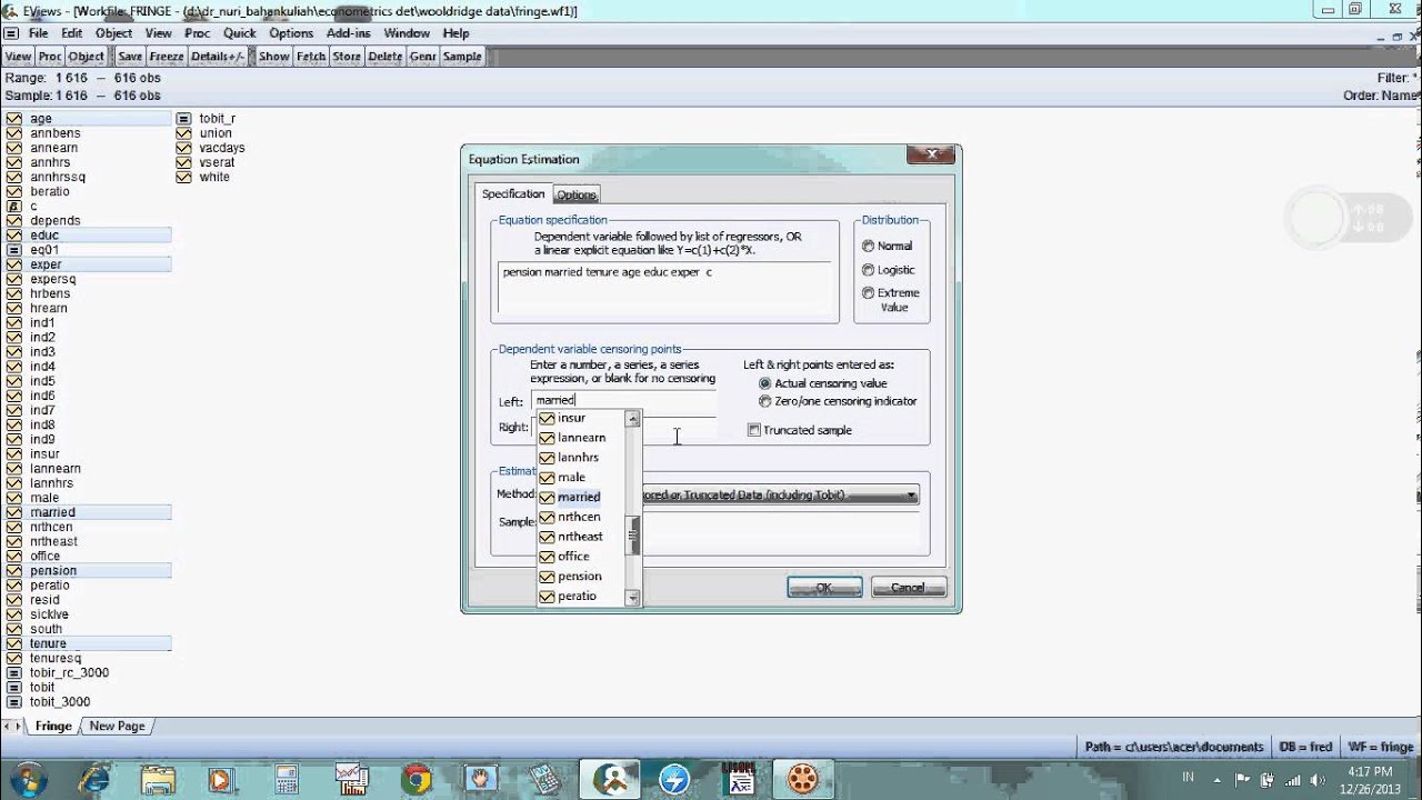 Tobit with Eviews - YouTube