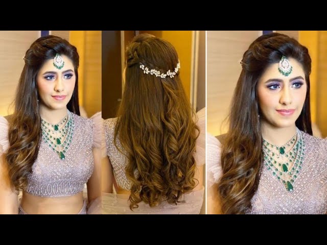 Half tie hairdo with open curls for @drashtiajmera97 on her haldi 🤍💛  Hair: @hairstoriesbychandni Makeup: @makeupbypriyavaya Mehandi:… | Instagram