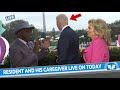 Joe biden and his caregiver are interviewed by tv weatherman