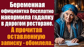 Беременная официантка бесплатно накормила гадалку в дорогом ресторане.А прочитав оставленную записку