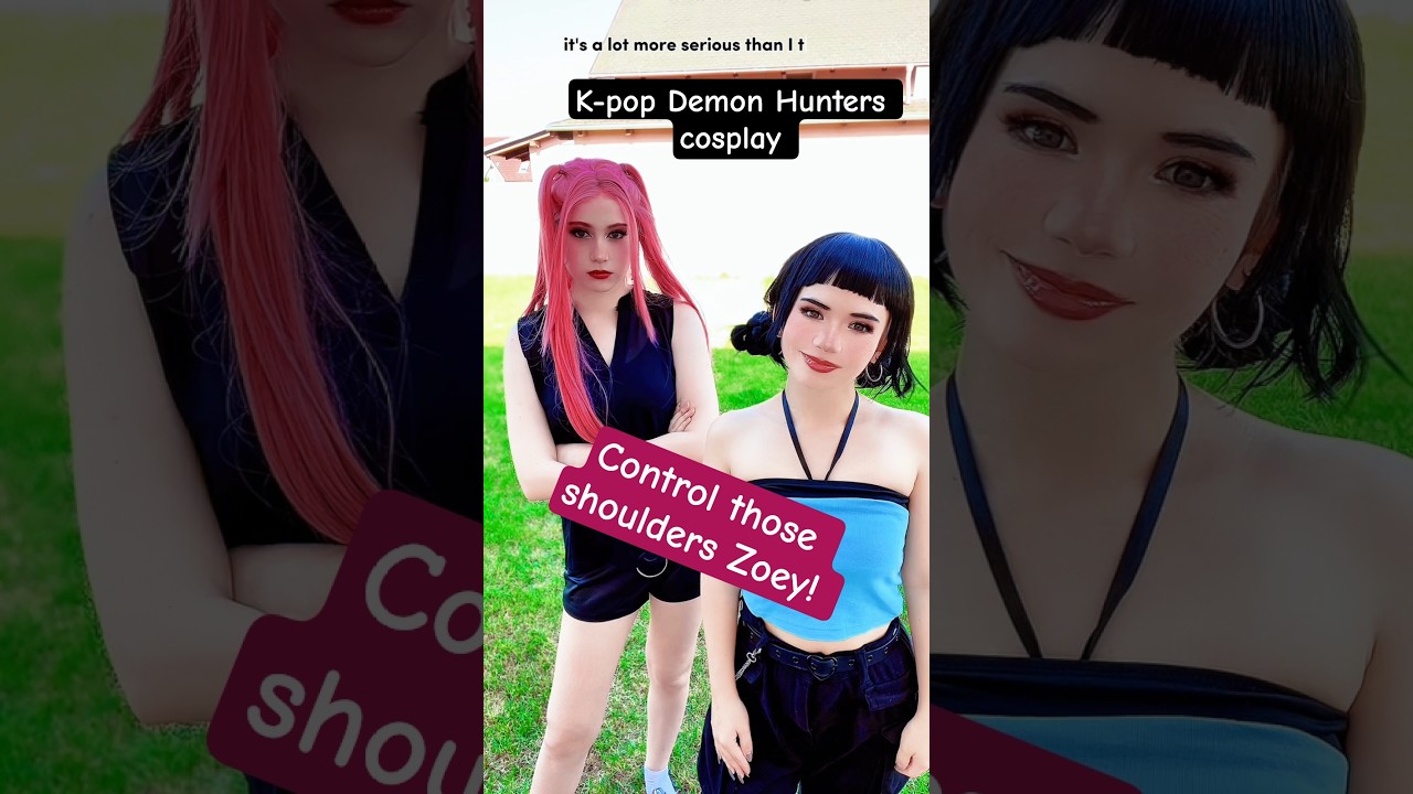 Control those shoulders! | Mira & Zoey @nikkihatsunecosplay K-pop demon hunters #cosplay #shorts