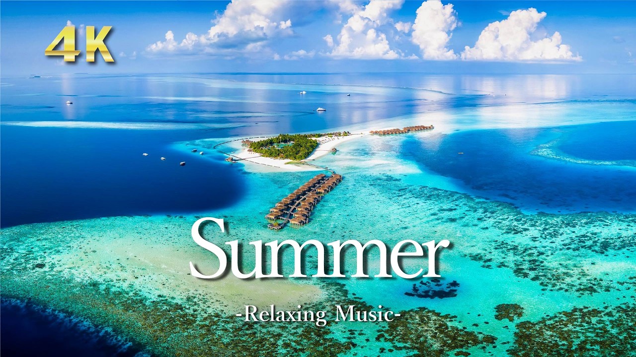 4K 夏の南国のパラダイス【リラックス音楽】白砂ビーチと水上ヴィラの風景｜ Relaxing Tropical Summer