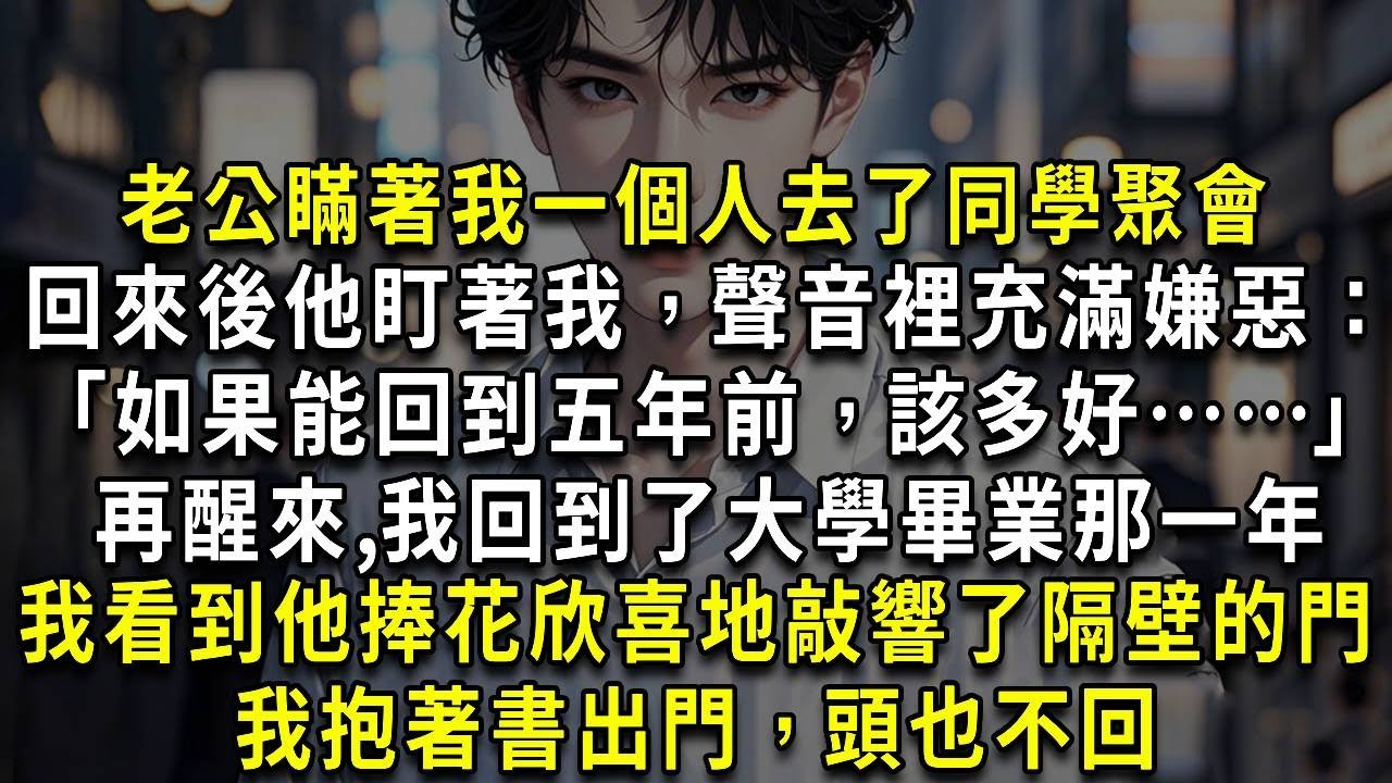 老公瞞著我一個人去了同學聚會，回來後他盯著我，聲音裡充滿嫌惡：「如果能回到五年前，該多好……」再醒來，竟真的回到了大學畢業那一年，我看到他捧著花欣喜地敲響了隔壁的門，我抱著書出門，頭也不回