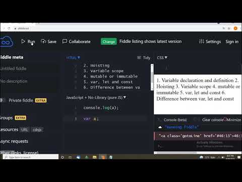 JavaScript Basic (Variable declaration and definition, Hoisting, Variable scope, let, var and const)