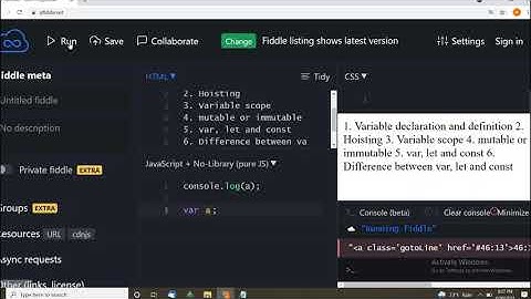 JavaScript Basic (Variable declaration and definition, Hoisting, Variable scope, let, var and const)