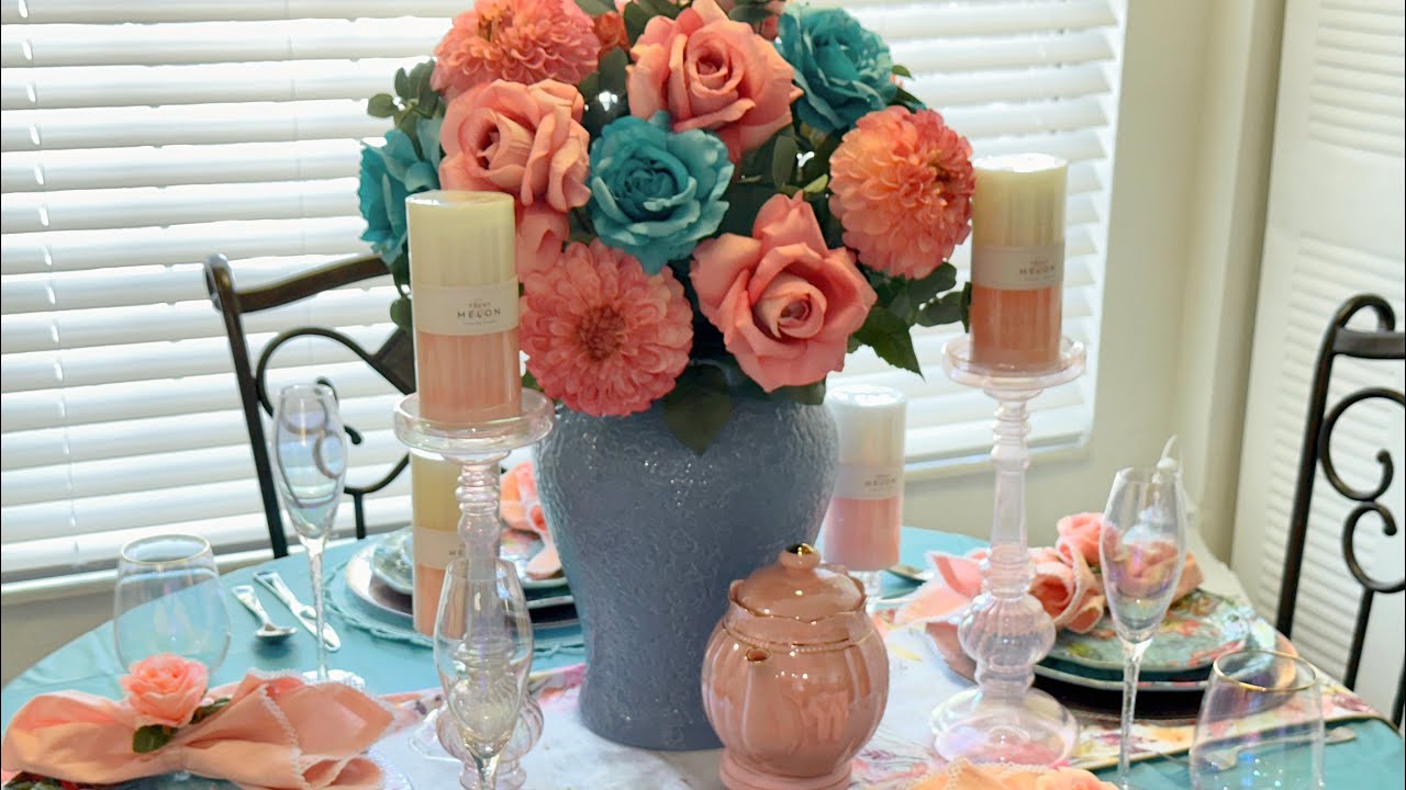 New * Pink And Turquoise Shabby Chic Tablescape | Spring Ideas| 