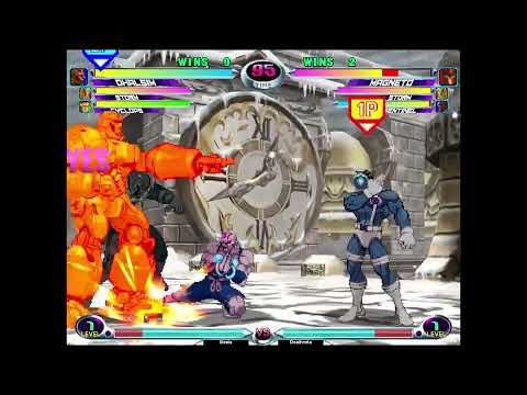 MvC2 Dhalsim 100% K.O. in first 7 seconds, vs Magneto, using evasion/rushdown/mixup/reset sequences.