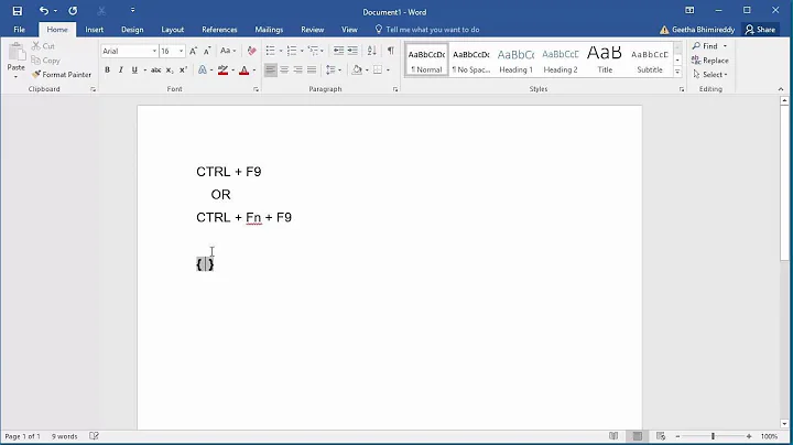 How to Insert Field Codes in to a document in Word 2016