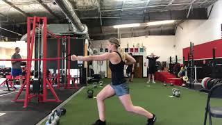 Split stance band row with rotation