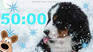 50 Minute ❄️Winter Snow 🐶 Puppy Dog Countdown Timer