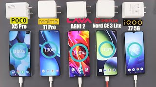 Realme 11 Pro Battery Drain &amp; Charging Test Vs Lava Agni 2/Poco X5 Pro/iQoo Z7/Nord CE 3 Lite